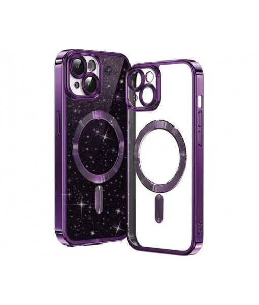 Husa iPhone 15, Crystal Glitter MagSafe cu Protectie La Camere, Purple